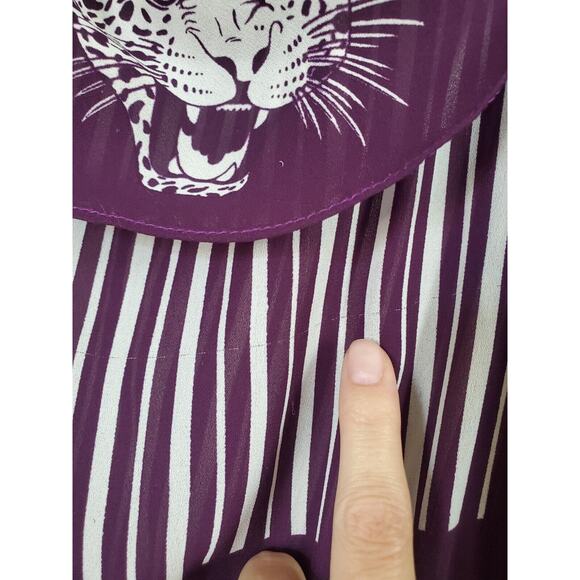 Vintage 70s Twin Girl of Hollywood Striped Cheetah Fun Purple Midi Dress, Medium - Picture 11 of 16